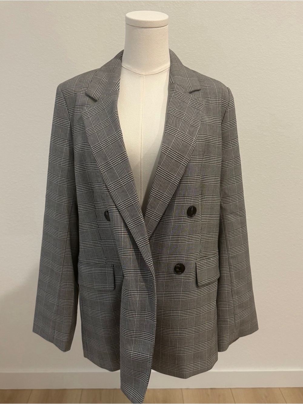 H&M Grey Plaid Double-Breasted Blazer